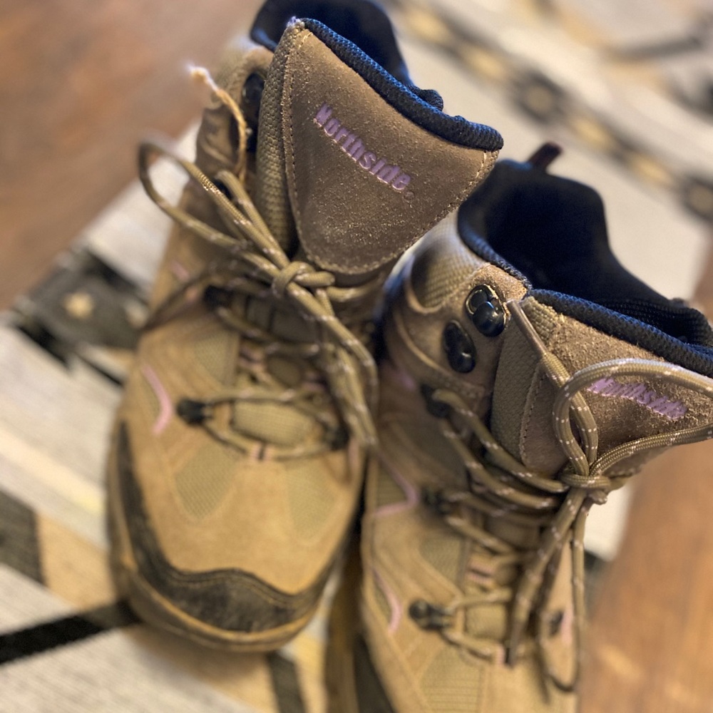 North side purple and tan hiking boot